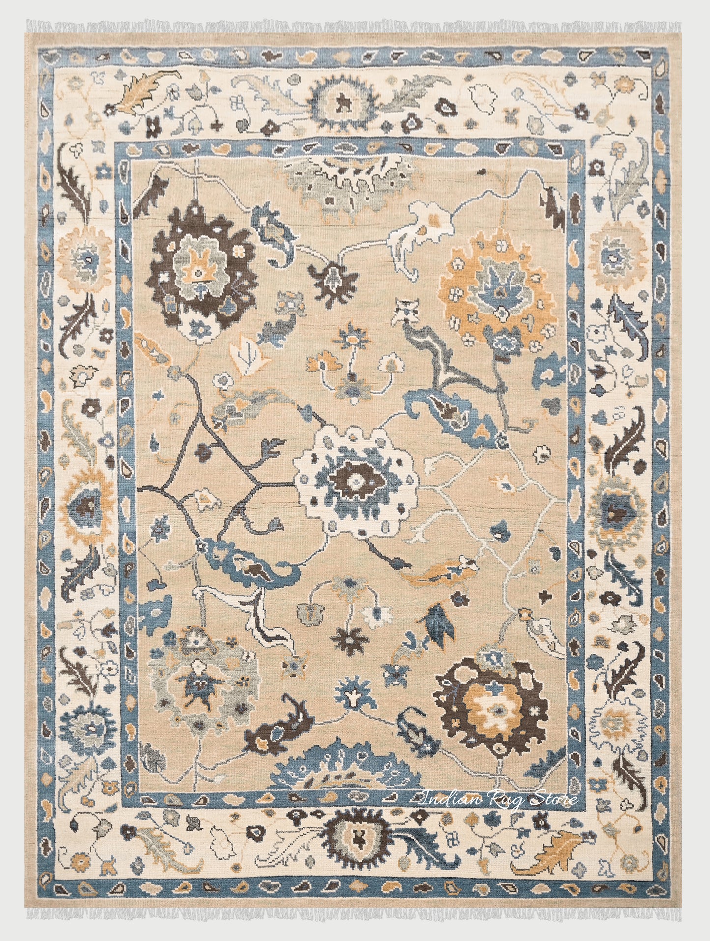 Hand Knotted Modern Oushak Bedroom Beige Wool Rug