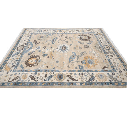 Hand Knotted Modern Oushak Bedroom Beige Wool Rug