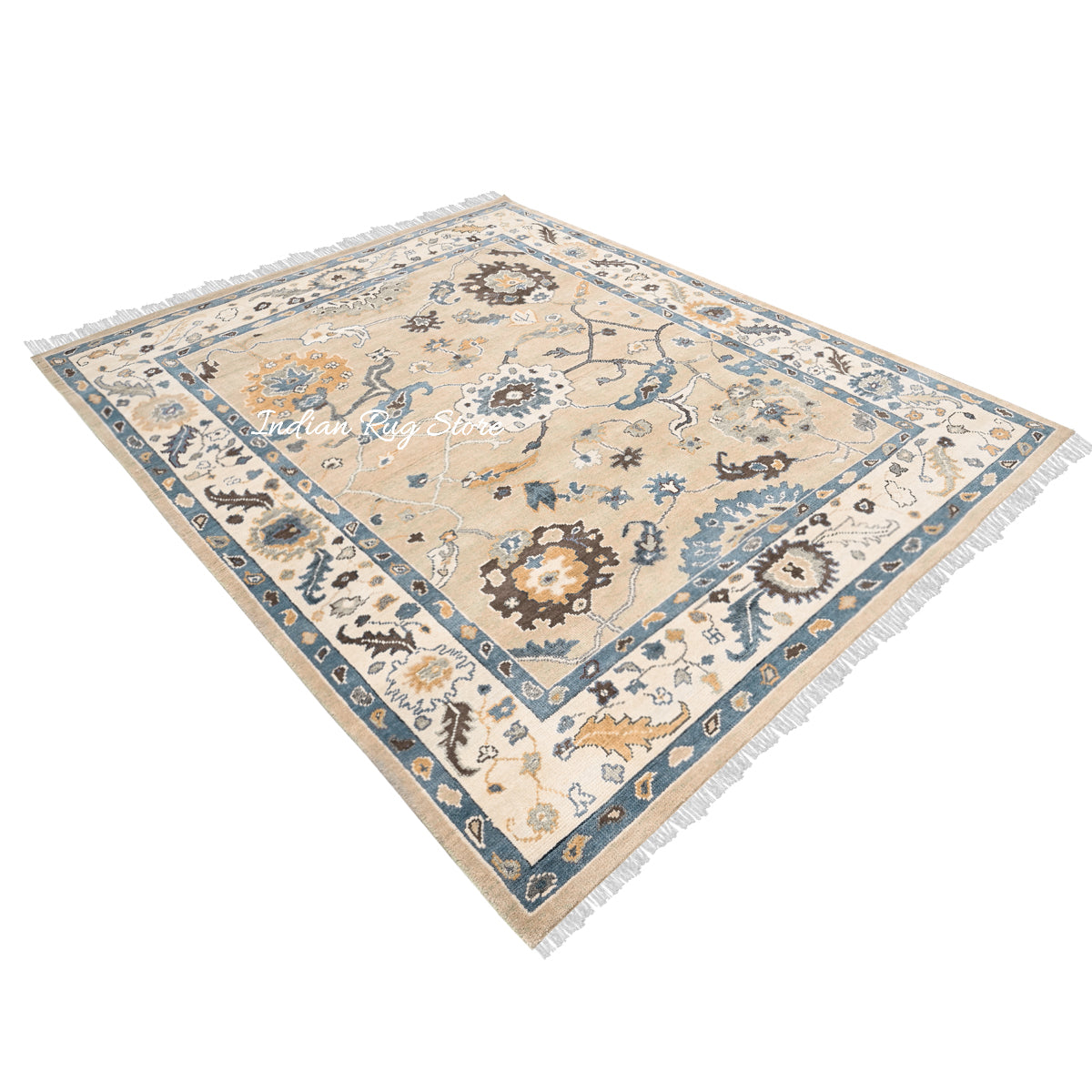 Hand Knotted Modern Oushak Bedroom Beige Wool Rug