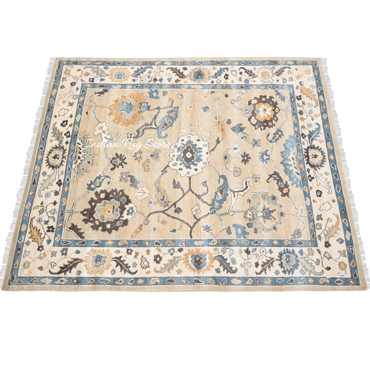 Hand Knotted Modern Oushak Bedroom Beige Wool Rug