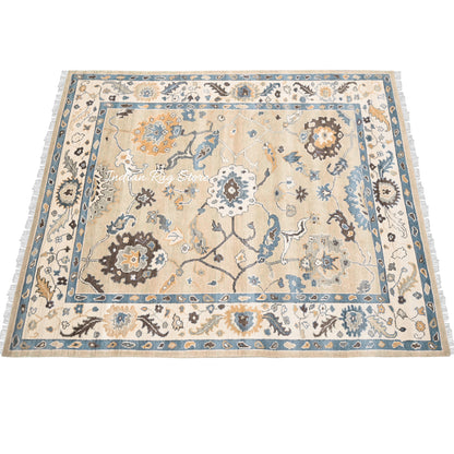 Hand Knotted Modern Oushak Bedroom Beige Wool Rug