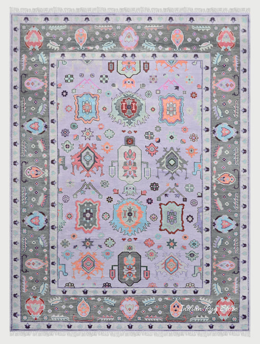 Purple Natural Hand Knotted Oushak for Bedroom Rug