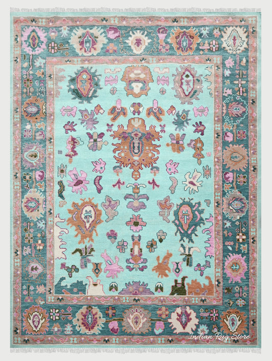 Natural Handmade Multicolor Oushak Wool Area Rug