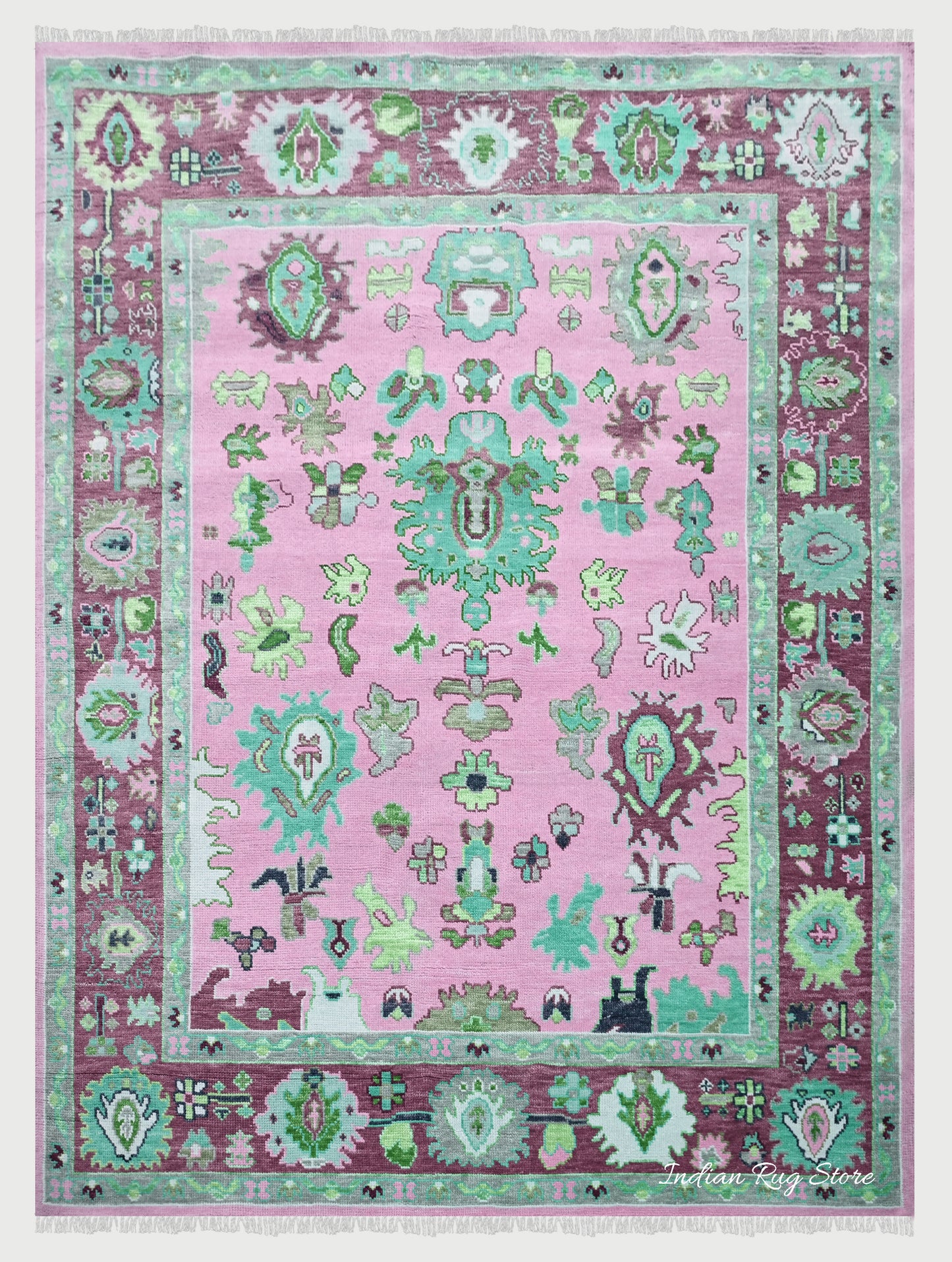 Natural Pink Bedroom Oushak Wool Traditional Rug