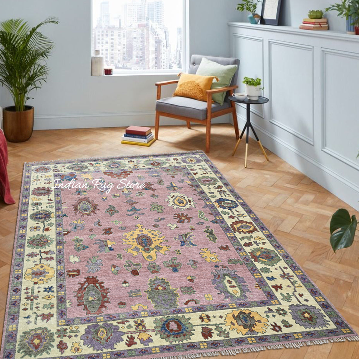 Hand Knotted Natural Multicolor Living Room Wool Rug