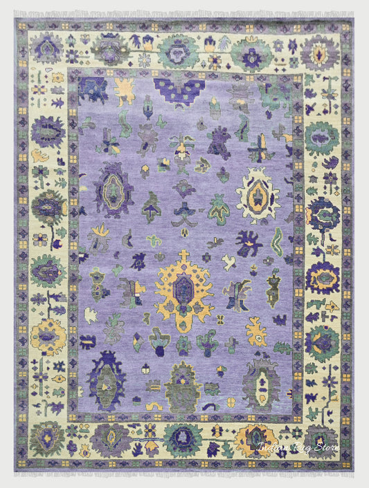 Living Room Hand Knotted wool Blue Multicolor Area Rug