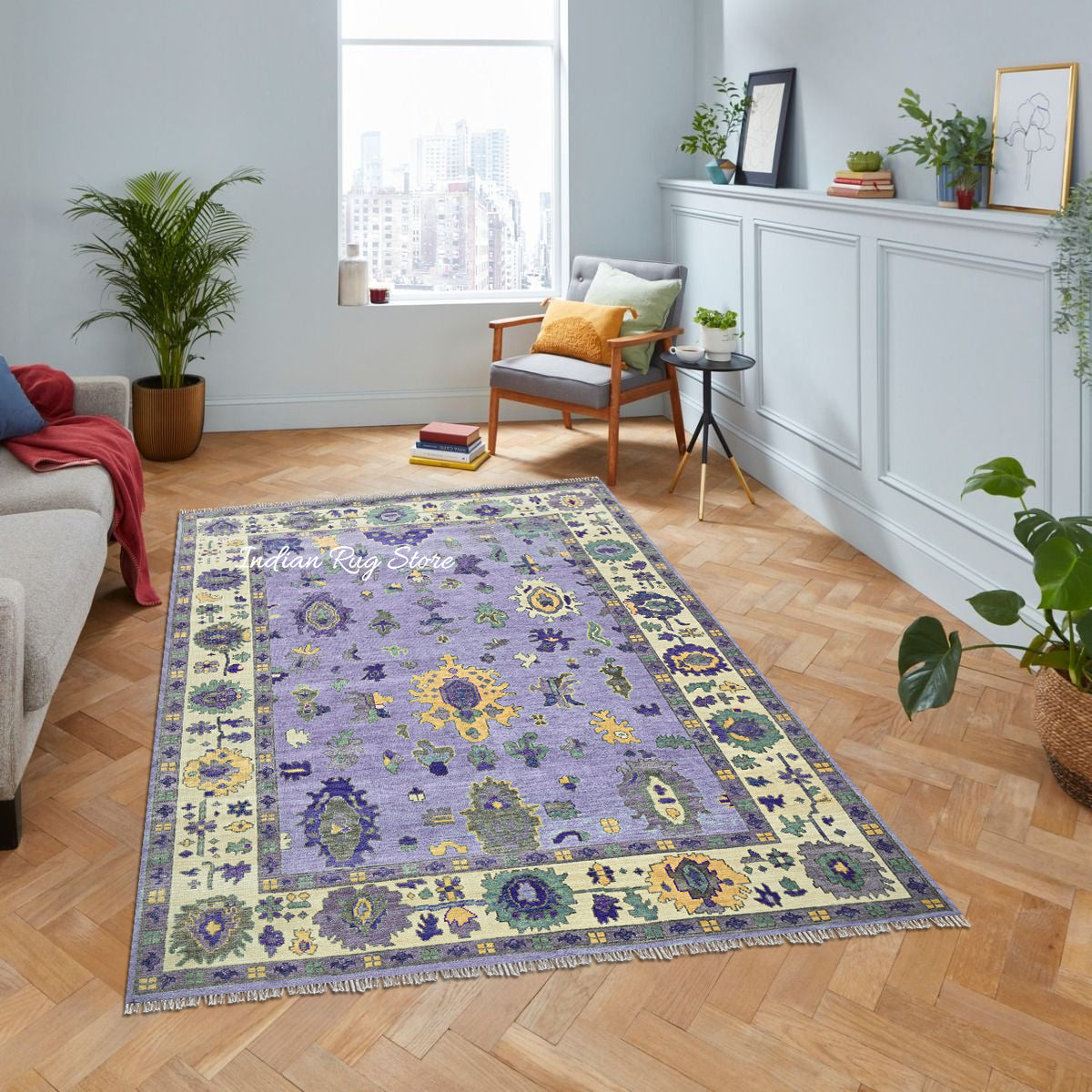 Living Room Hand Knotted wool Blue Multicolor Area Rug