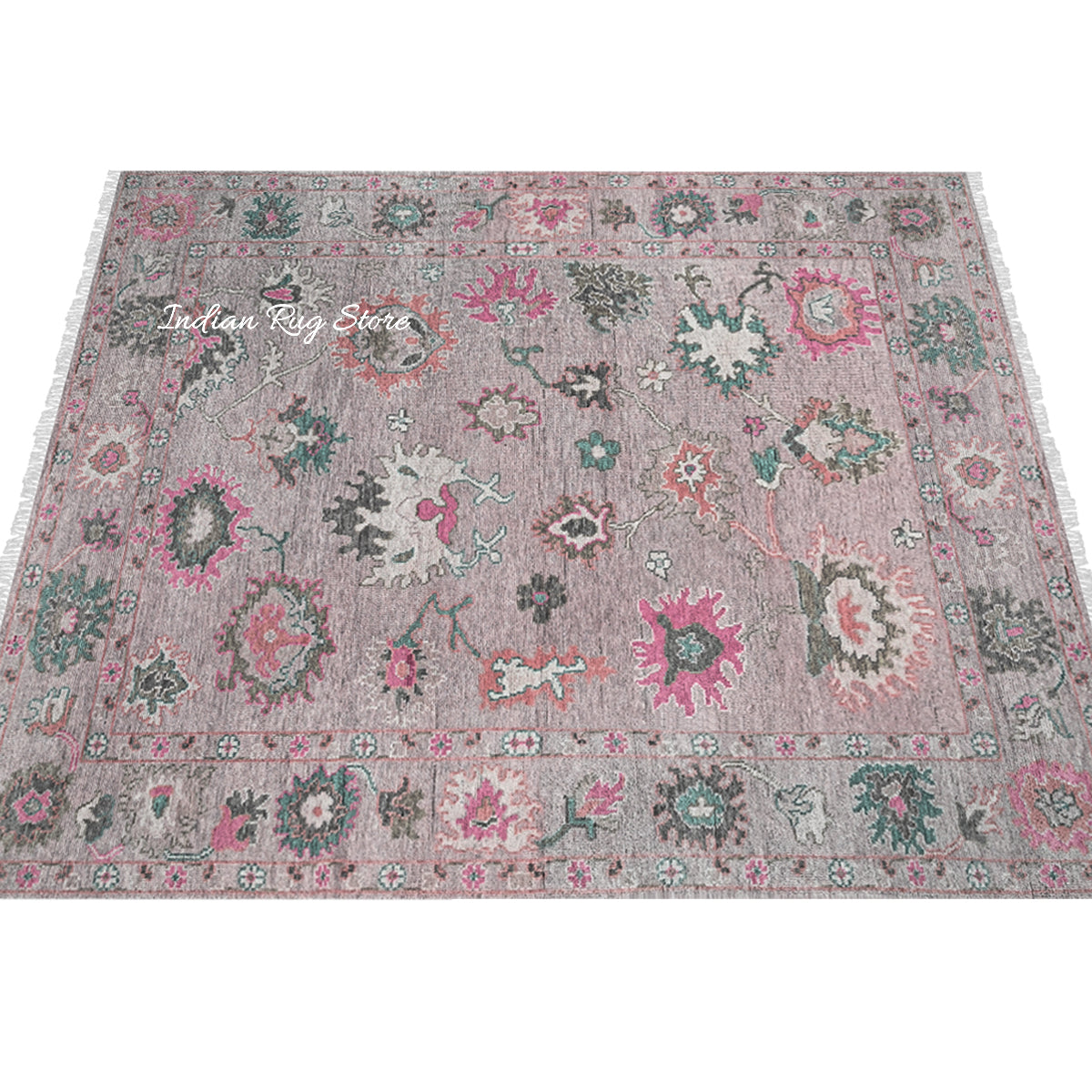 Multicolor Hand Knotted Modern Oushak Dining Room Wool Rug