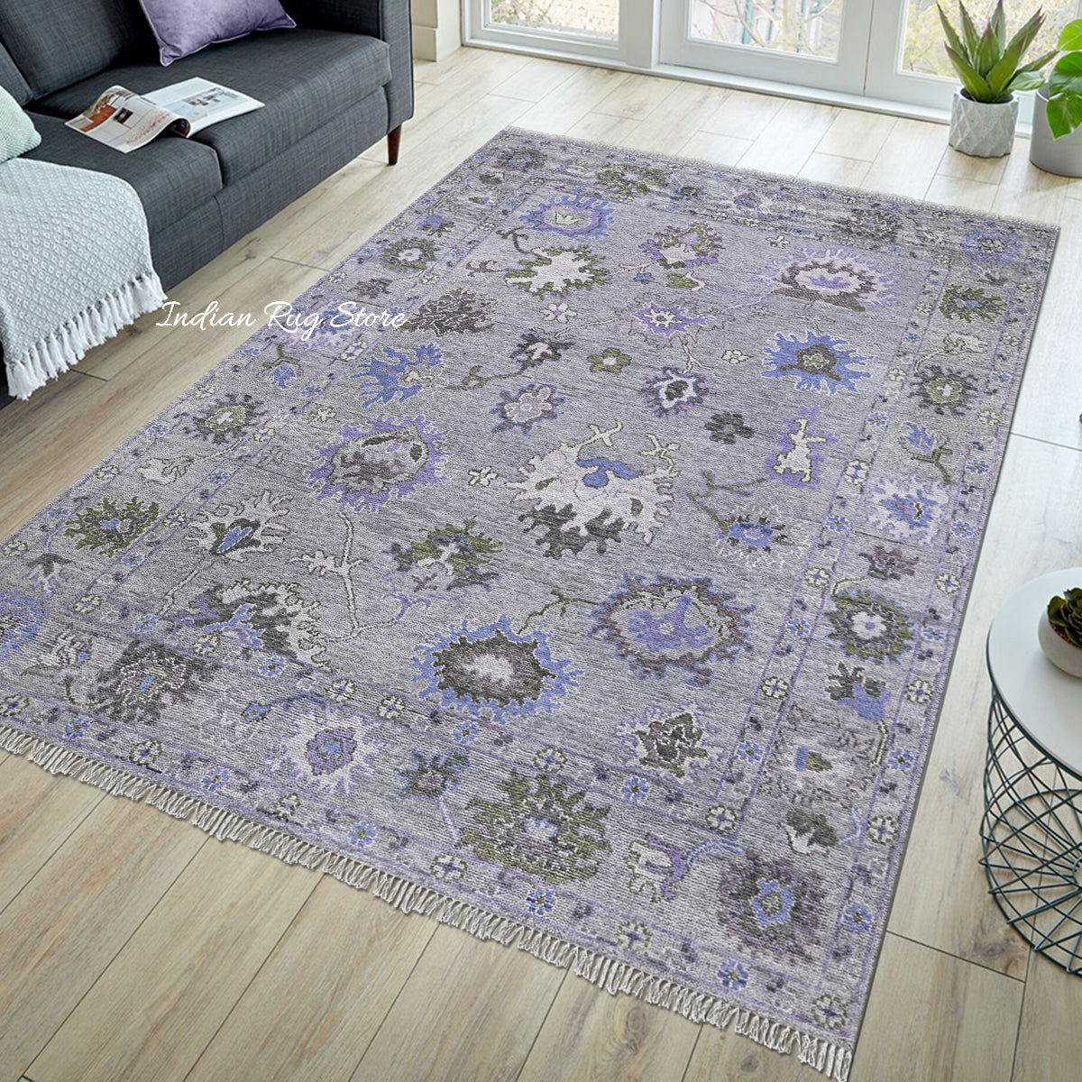 Modern Oushak Purple Hand Knotted Bed Room Wool Rug