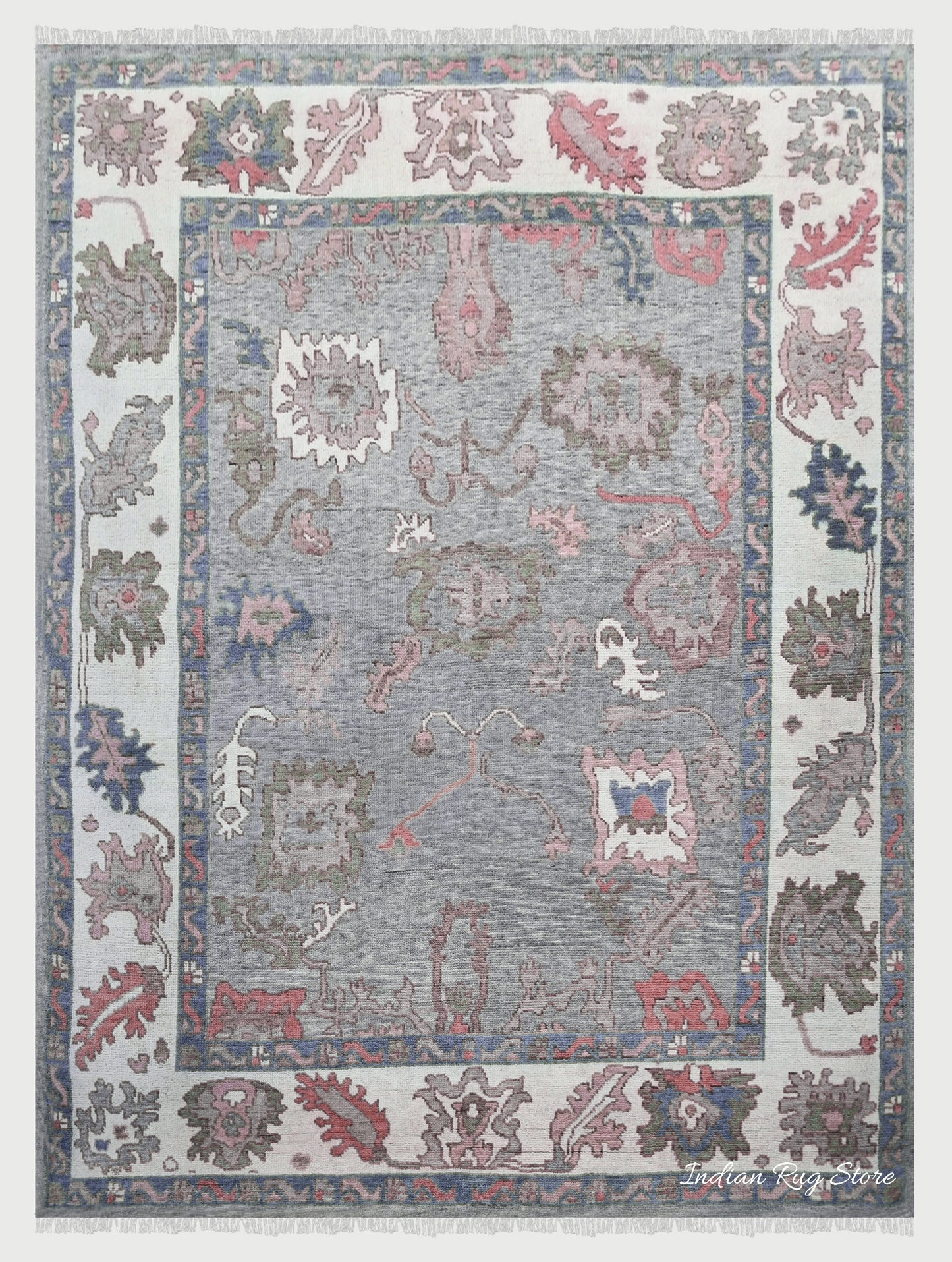 Natural Oushak Gray Hand Knotted Wool Rug