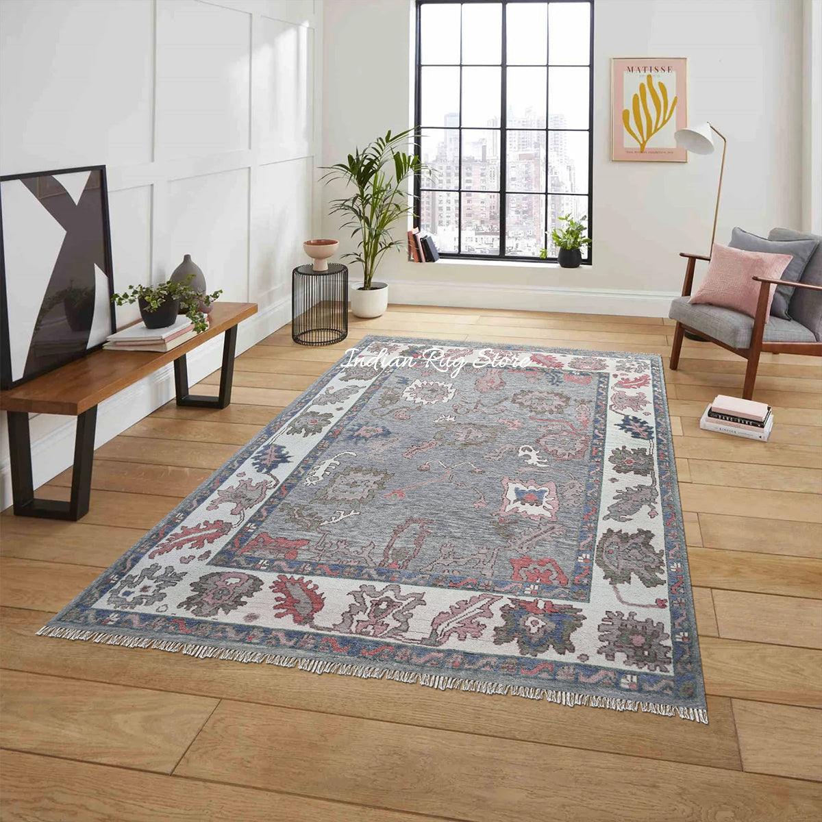 Natural Oushak Gray Hand Knotted Wool Rug