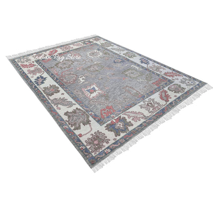 Natural Oushak Gray Hand Knotted Wool Rug