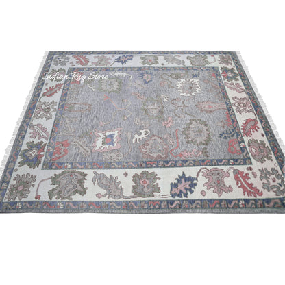 Natural Oushak Gray Hand Knotted Wool Rug