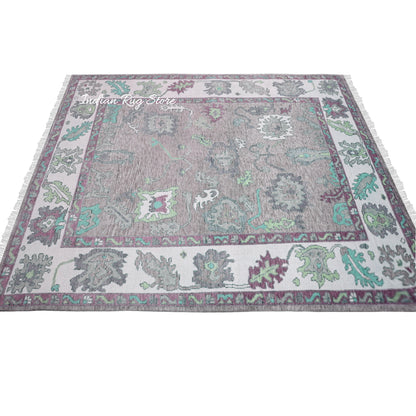 Hand Knotted Foggy Gray Beautiful Oushak Wool Rug