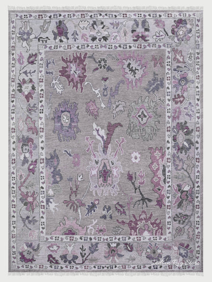 Modern Oushak Floral Hand Knotted Floor Area Wool Rug