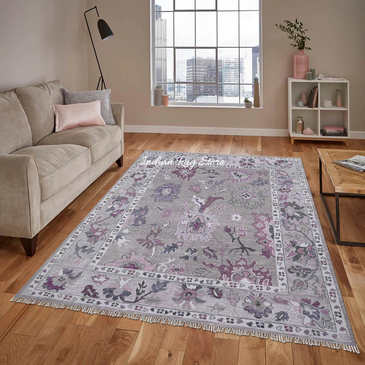 Modern Oushak Floral Hand Knotted Floor Area Wool Rug