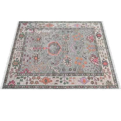 Modern Oushak Gray Multicolor Hand Knotted Wool Rug