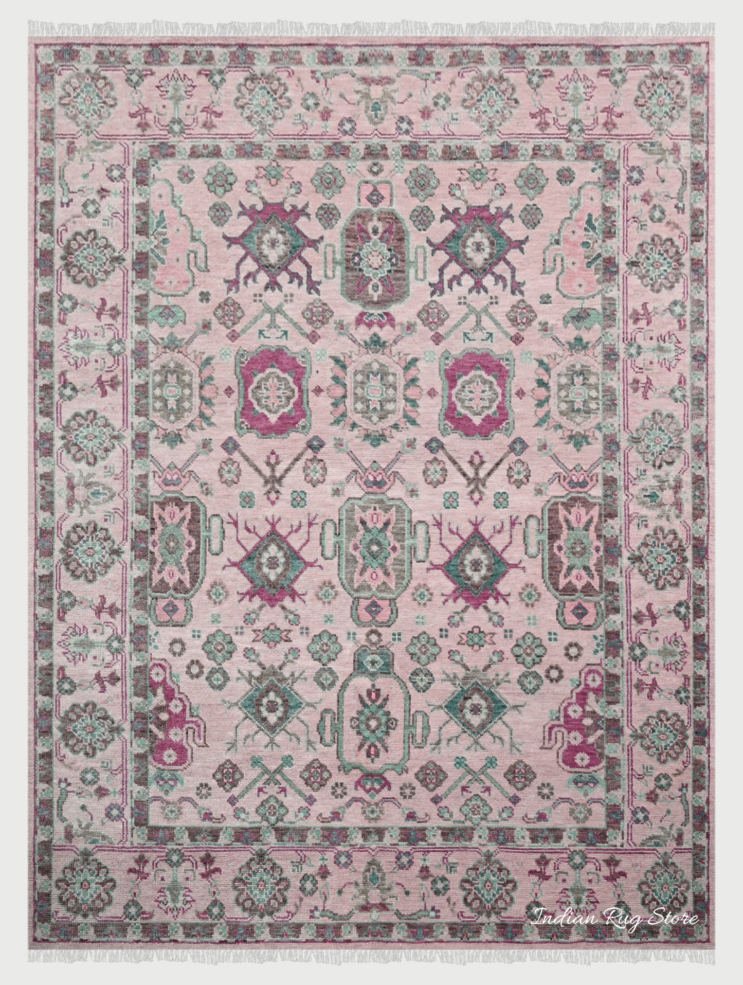 Hand Knotted Foggy Pink Beautiful Oushak Wool Rug