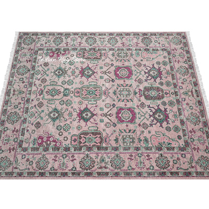 Hand Knotted Foggy Pink Beautiful Oushak Wool Rug