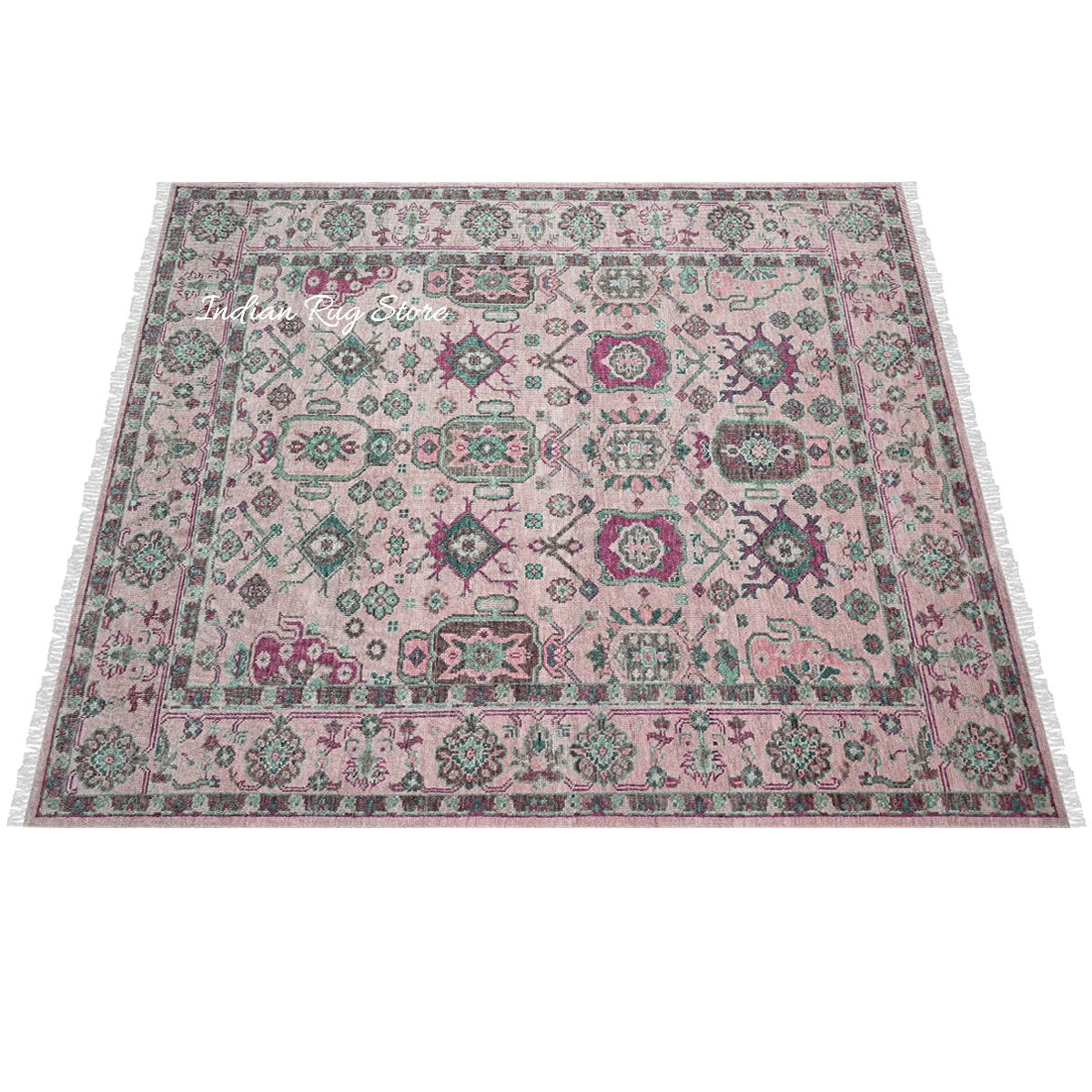 Hand Knotted Foggy Pink Beautiful Oushak Wool Rug