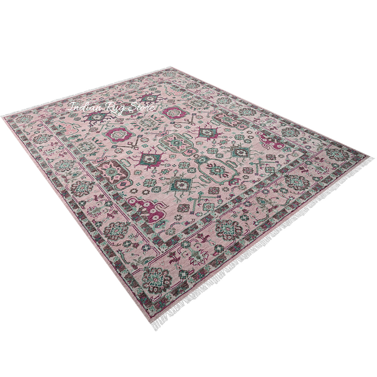 Hand Knotted Foggy Pink Beautiful Oushak Wool Rug