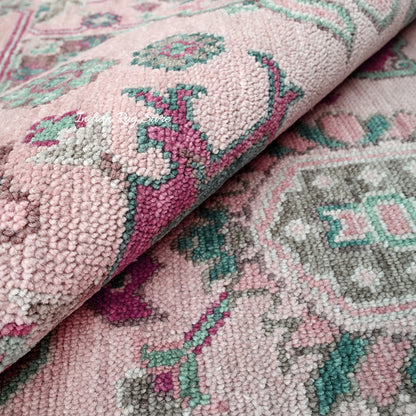 Hand Knotted Foggy Pink Beautiful Oushak Wool Rug