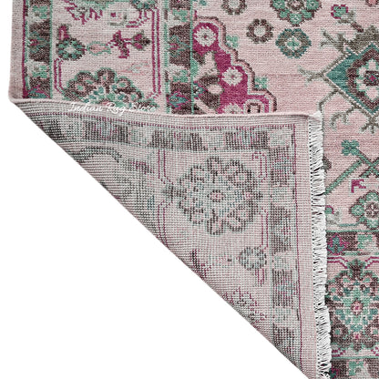 Hand Knotted Foggy Pink Beautiful Oushak Wool Rug