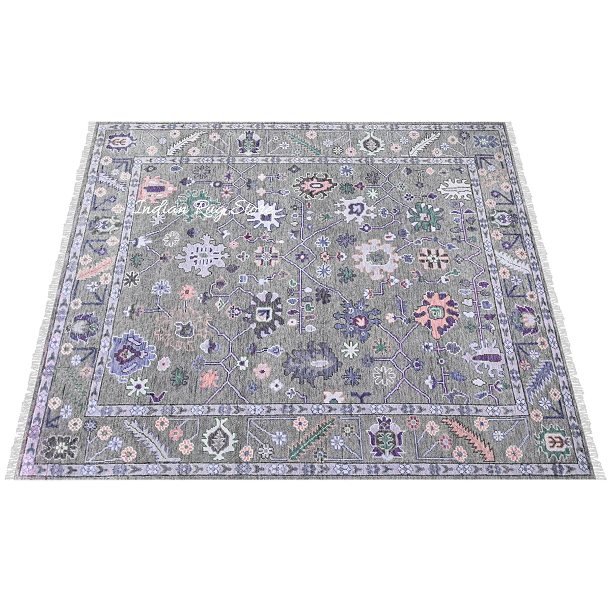 Beautiful Oushak Medium Gray Hand Knotted Wool Rug