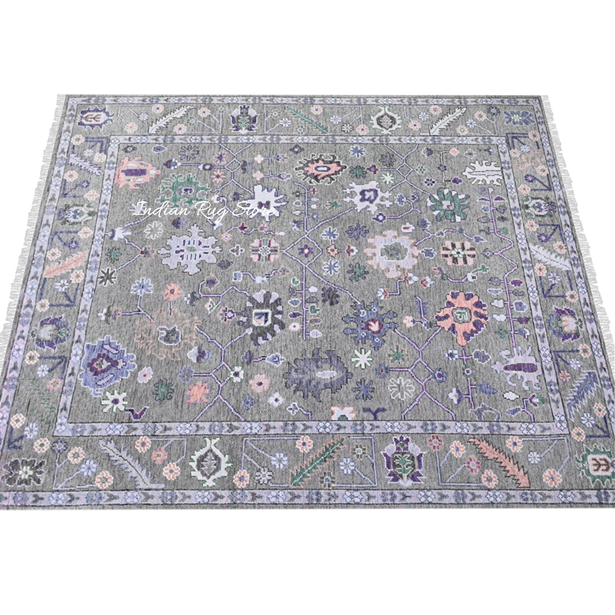 Beautiful Oushak Medium Gray Hand Knotted Wool Rug