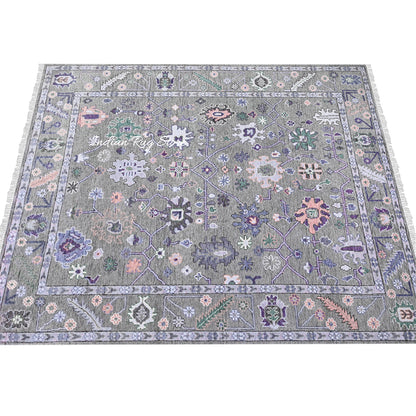 Beautiful Oushak Medium Gray Hand Knotted Wool Rug