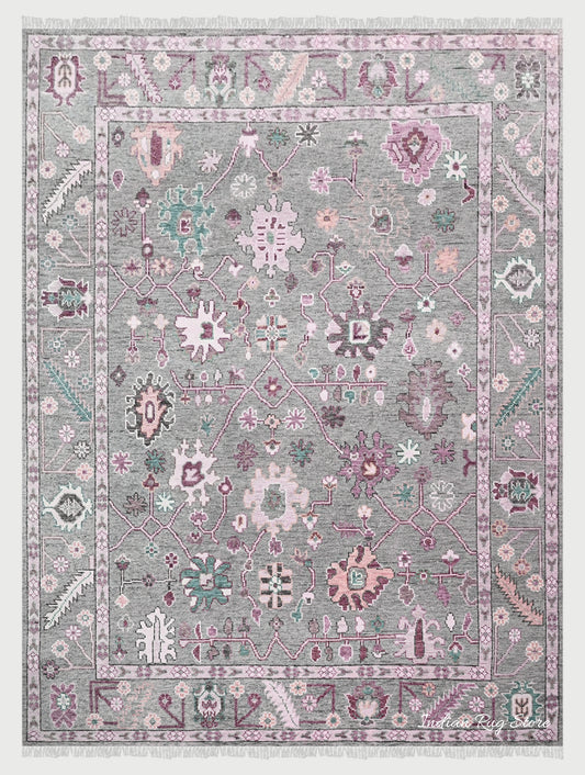 Indian Hand Knotted Multicolor Oushak Large Area Wool Rug