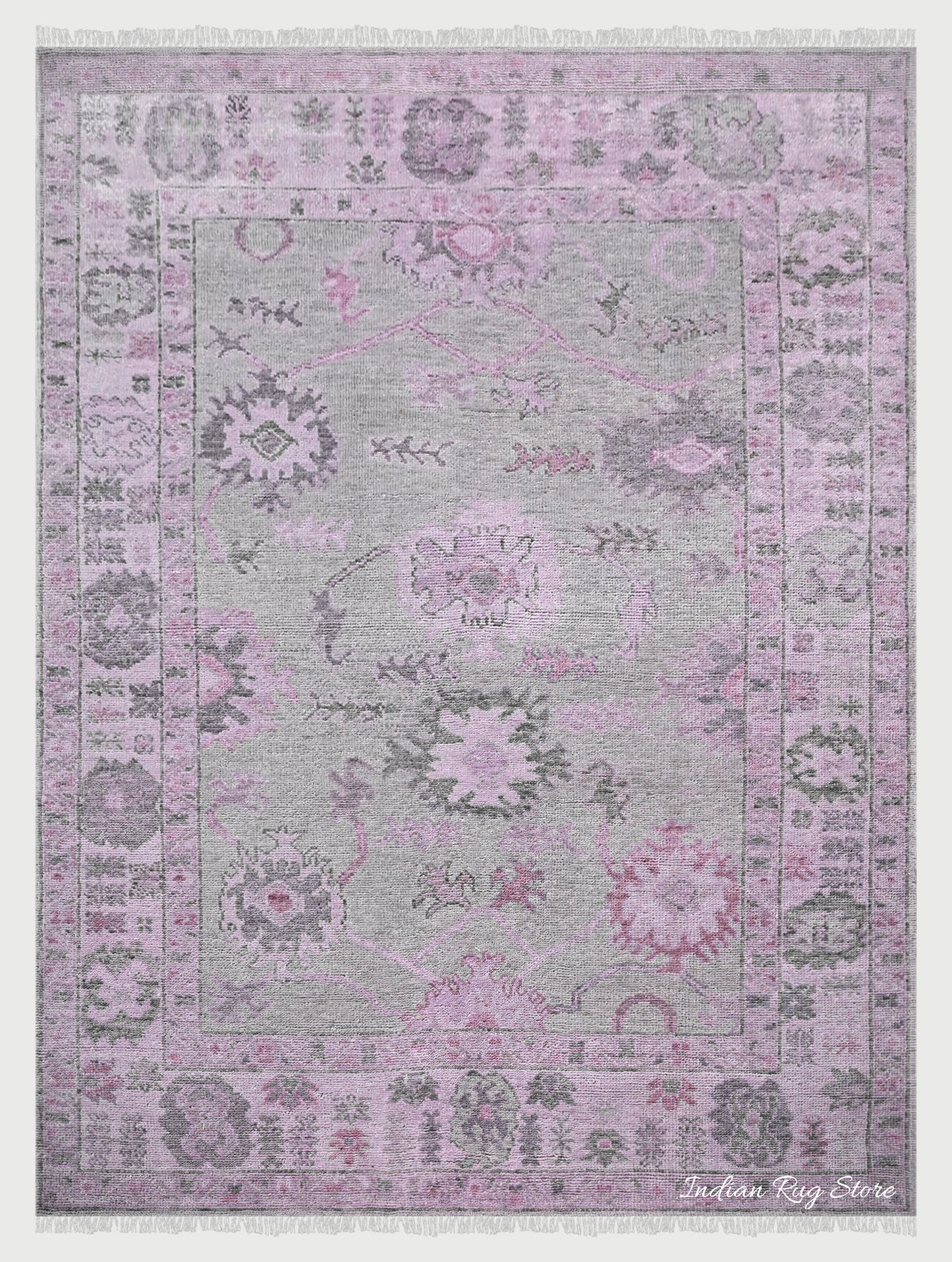 Natural Light Pink Oushak Hand Knotted Wool Rug