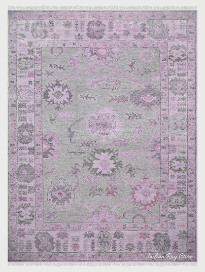 Natural Light Pink Oushak Hand Knotted Wool Rug