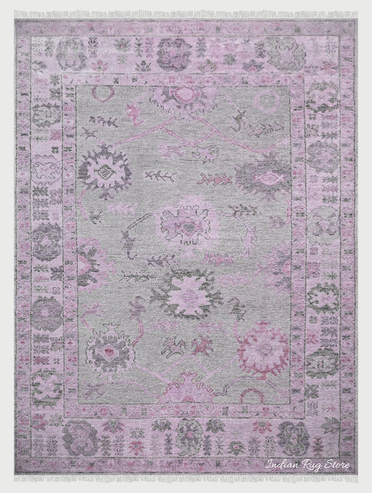 Natural Light Pink Oushak Hand Knotted Wool Rug