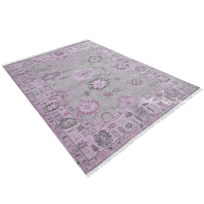 Natural Light Pink Oushak Hand Knotted Wool Rug