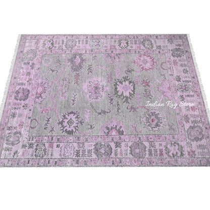 Natural Light Pink Oushak Hand Knotted Wool Rug