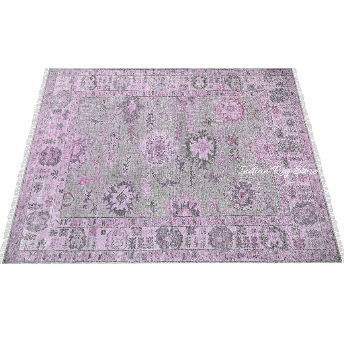 Natural Light Pink Oushak Hand Knotted Wool Rug