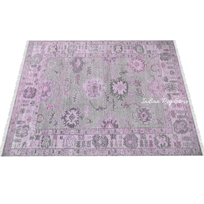 Natural Light Pink Oushak Hand Knotted Wool Rug