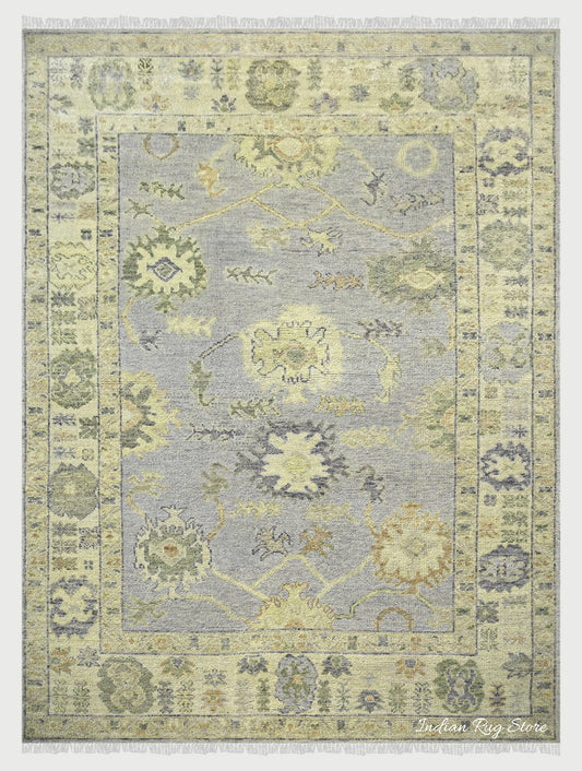 Tappeto da cucina in lana kilim annodato a mano Oushak grigio IRSZ-115