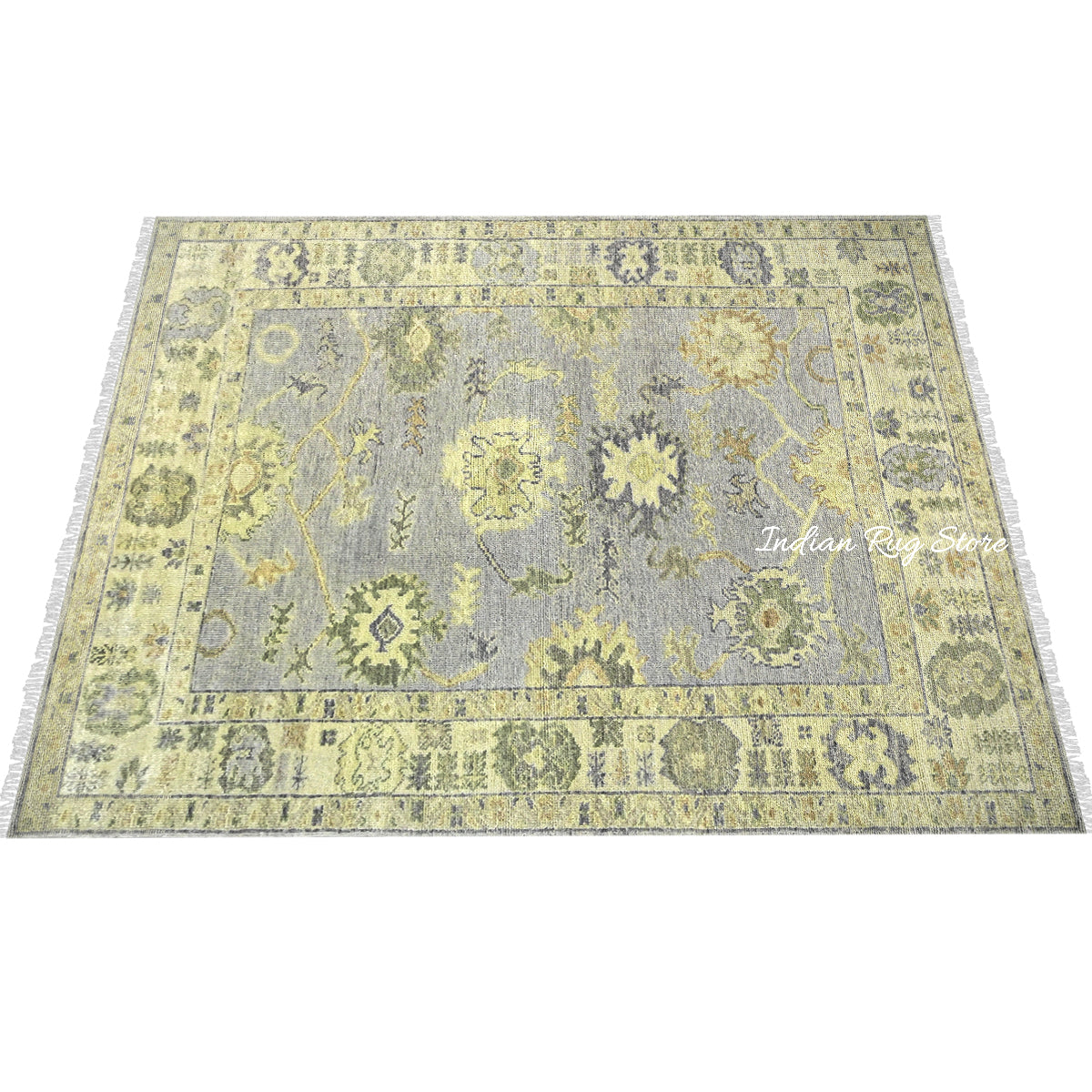 Alfombra de cocina de lana kilim anudada a mano Oushak gris IRSZ-115