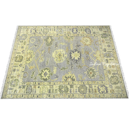 Hand Knotted Natural Light Blue Oushak Wool Rug