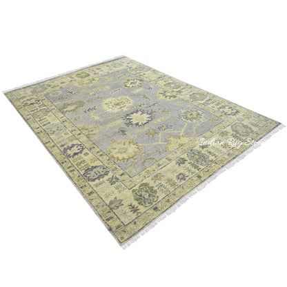 Alfombra de cocina de lana kilim anudada a mano Oushak gris IRSZ-115