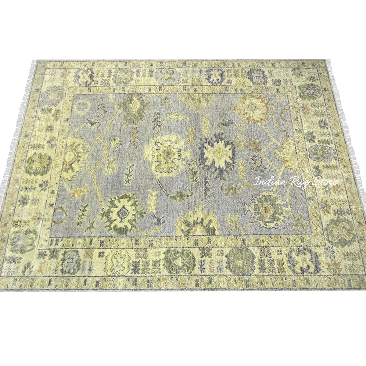 Hand Knotted Natural Light Blue Oushak Wool Rug