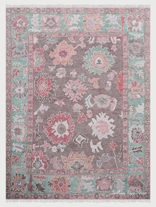 Modern Oushak Multicolor Hand Knotted Bed Room Wool Rug