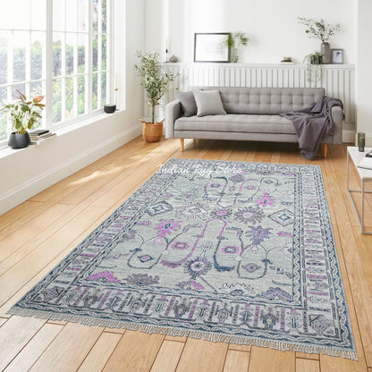 Hand Knotted Gray Modern Oushak For Home Decor Wool Rug