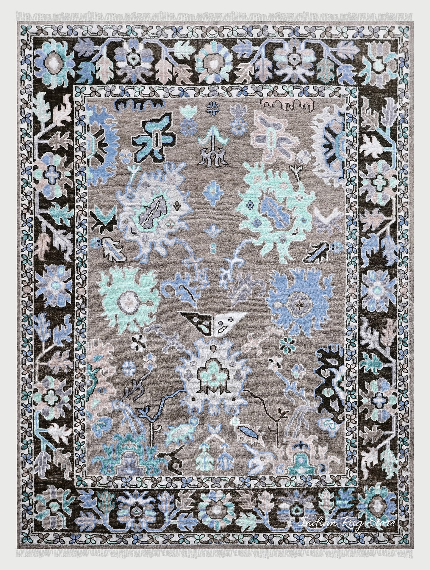 Indian Hand Knotted Modern Oushak Gray Luxurious Wool Rug