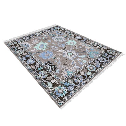 Indian Hand Knotted Modern Oushak Gray Luxurious Wool Rug