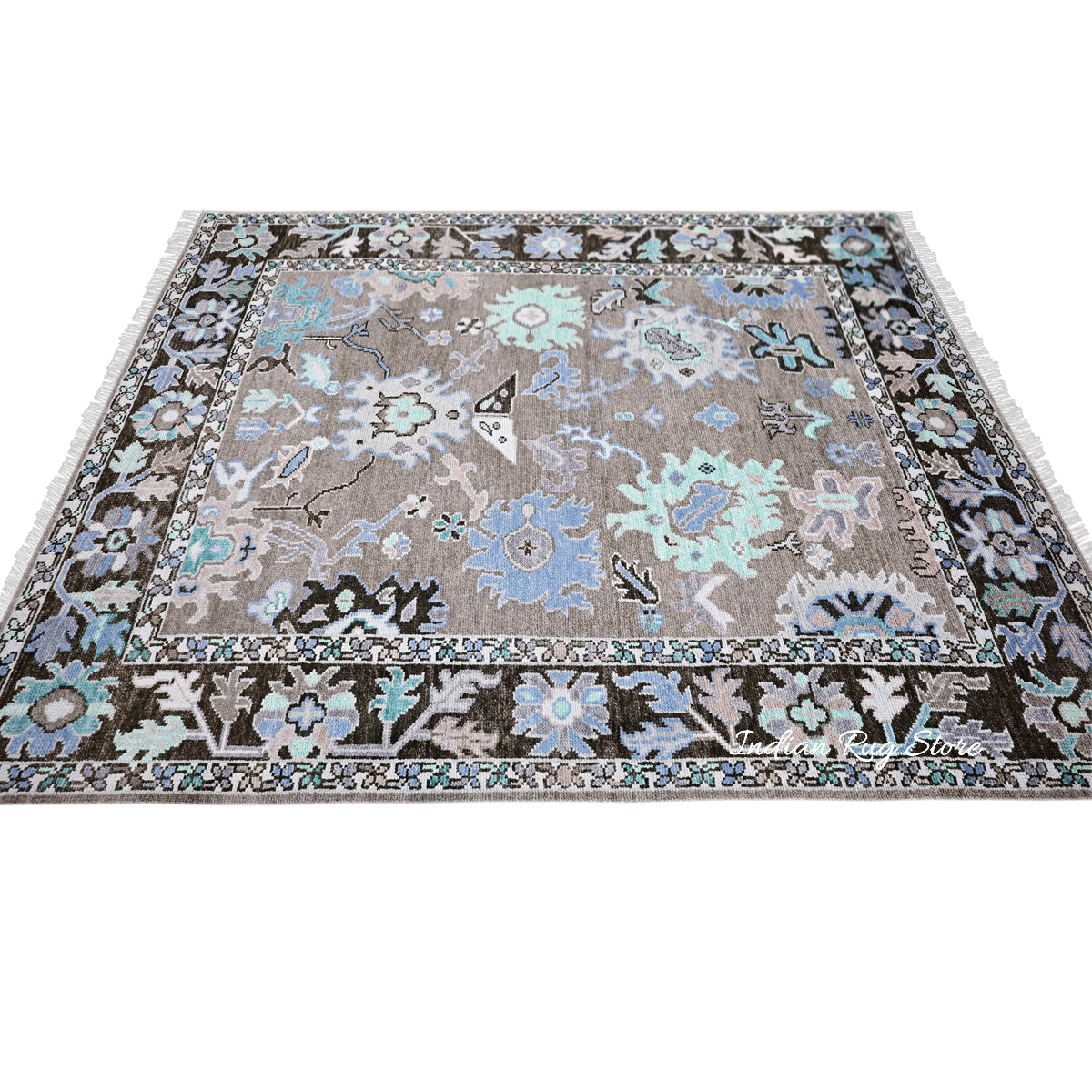 Indian Hand Knotted Modern Oushak Gray Luxurious Wool Rug