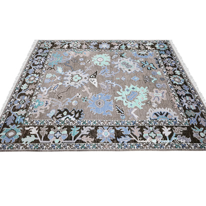 Indian Hand Knotted Modern Oushak Gray Luxurious Wool Rug