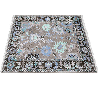 Indian Hand Knotted Modern Oushak Gray Luxurious Wool Rug